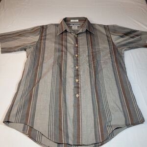 UNTIED Striped Short Sleeve Button Down Mens M Gray Brown Woven Casual Shirt
